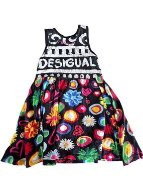 Desigual Girls Dress Floral Print Black Multicolor Size 5/6